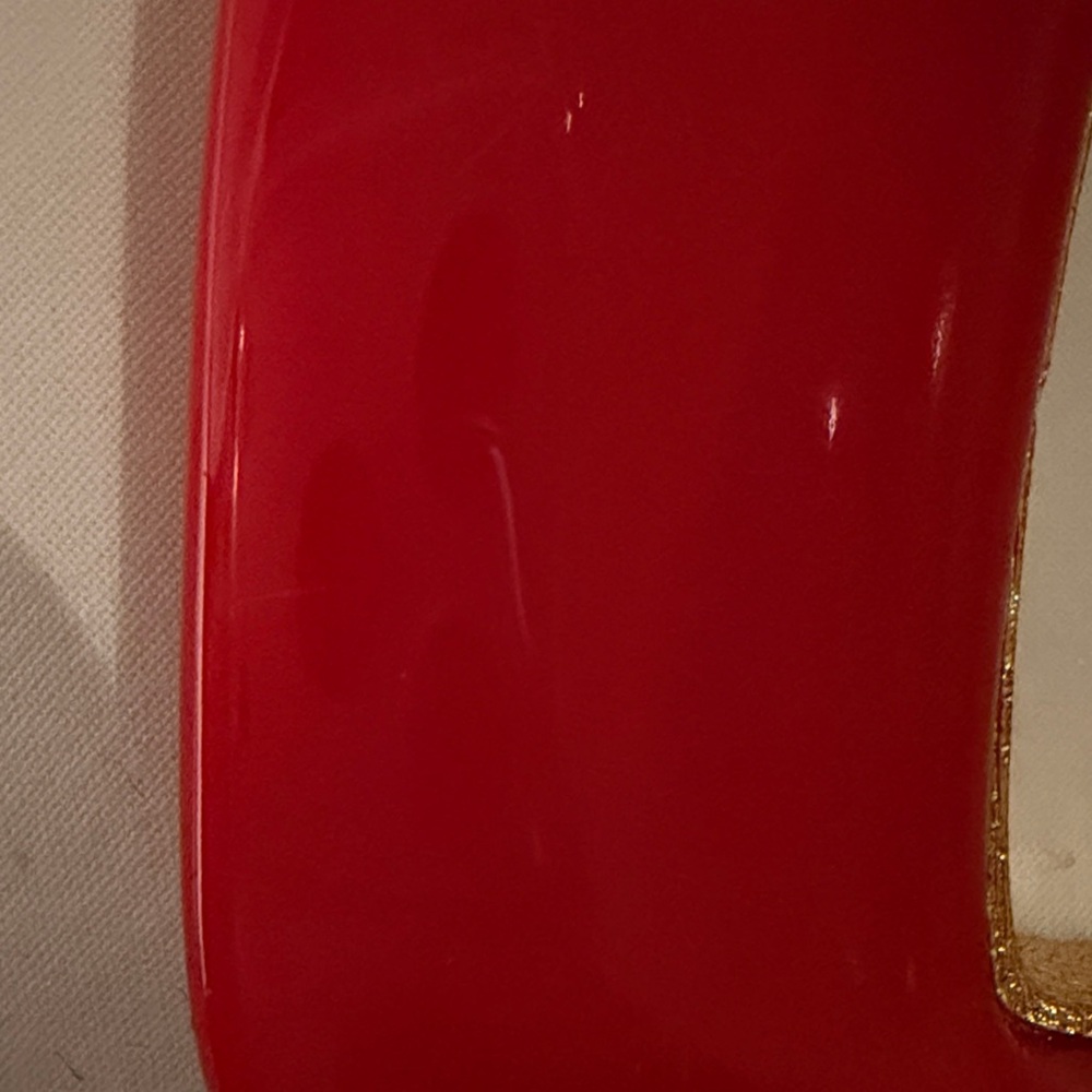 LANVIN Vintage 1970s Gold Plated and Red Pendant Keyhole Necklace w/ Snake Chain - Picture 6 of 10